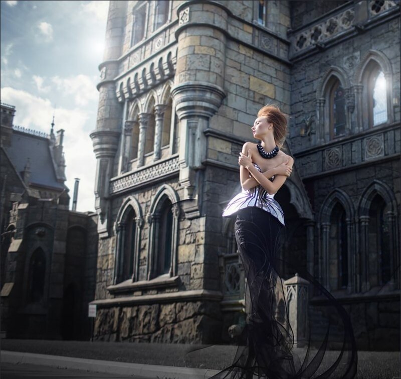 Woman in Gothic Dress — Black, Dramatic, Afternoon