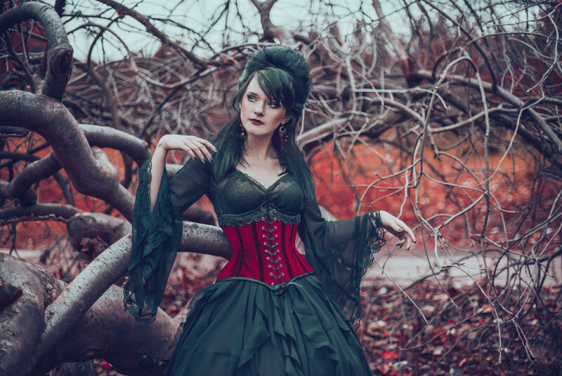 Woman in Gothic Dress — Black, Dramatic, Autumn, Photograph