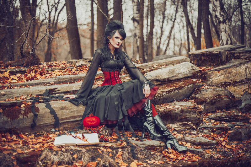 Woman in Gothic Dress — Black, Dramatic, Autumn