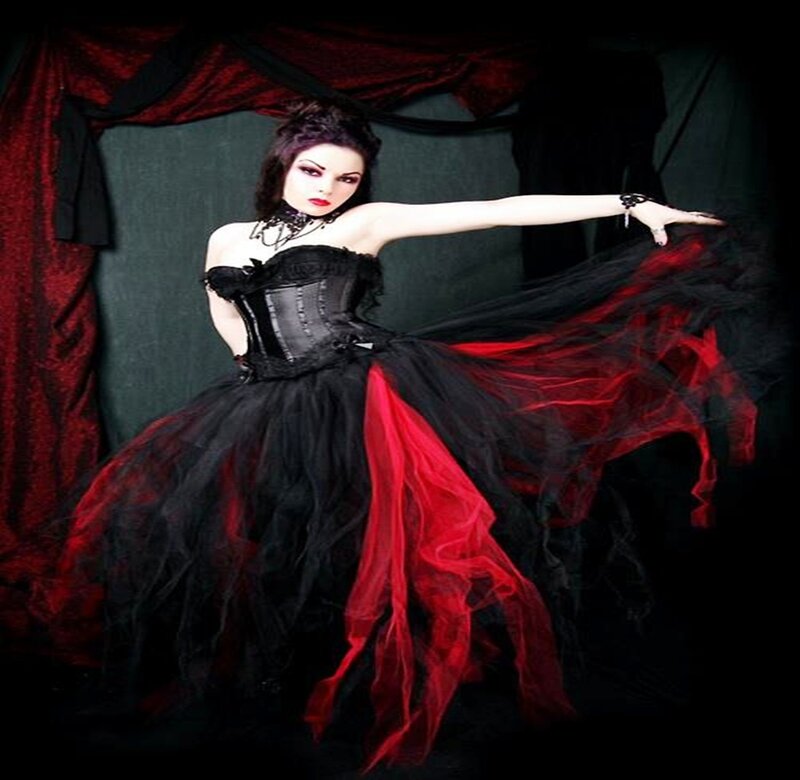 Woman in Gothic Dress — Black, Dramatic, Night, Photograph