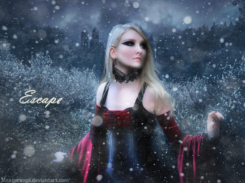 Woman in Gothic Dress — Black, Dramatic, Winter