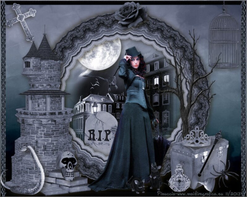 Woman in Gothic Dress — Black, Night, Digital Art