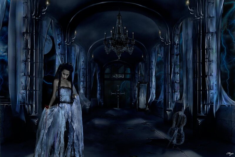 Woman in Gothic Dress — Blue, Dark