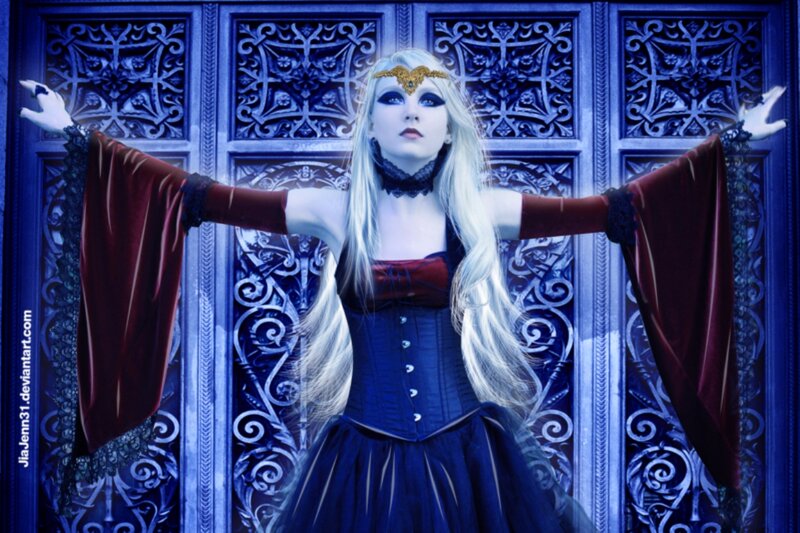 Woman in Gothic Dress — Blue, Dramatic, Digital Art