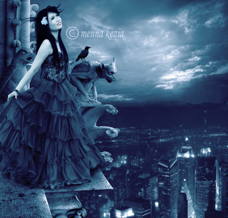 Woman in Gothic Dress — Blue, Dramatic