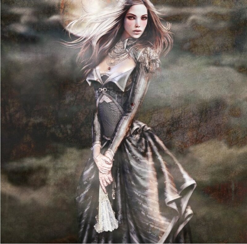 Woman in Gothic Dress — Gray, Dramatic