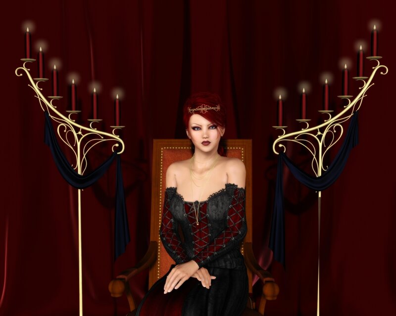 woman in gothic dress on throne