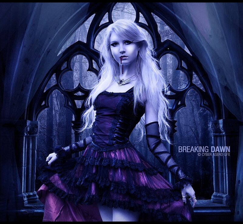 Woman in Gothic Dress — Purple, Dramatic, Night