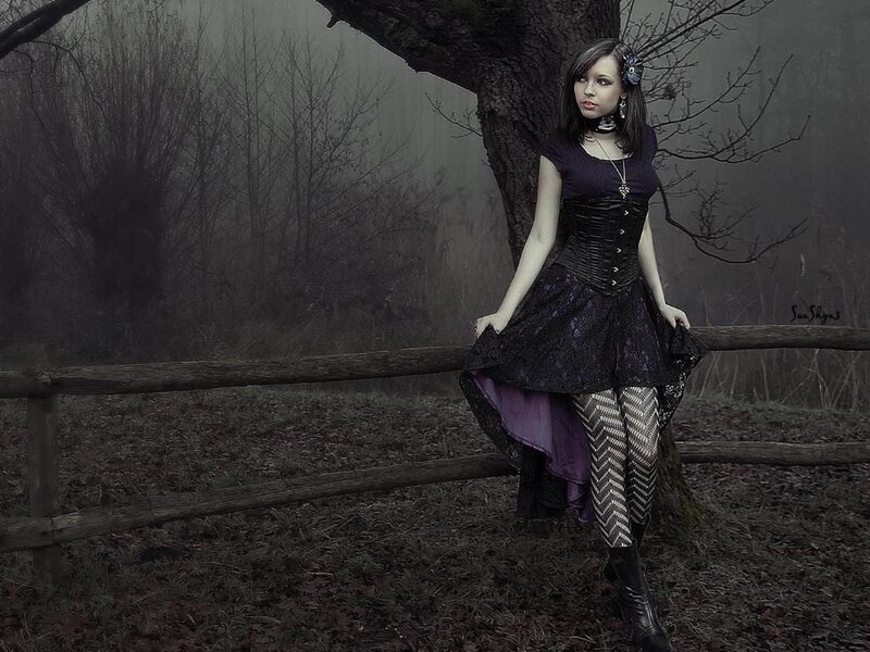 Woman in Gothic Dress — Purple, Moody