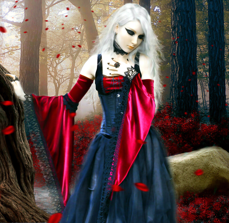 Woman in Gothic Dress — Red, Dramatic, Autumn
