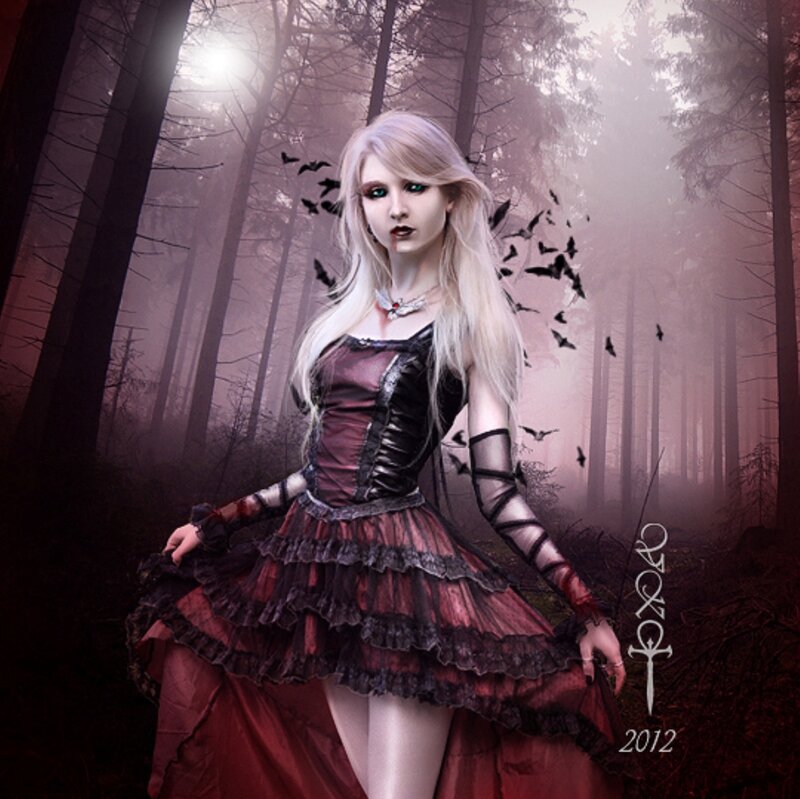Woman in Gothic Dress — Red, Dramatic