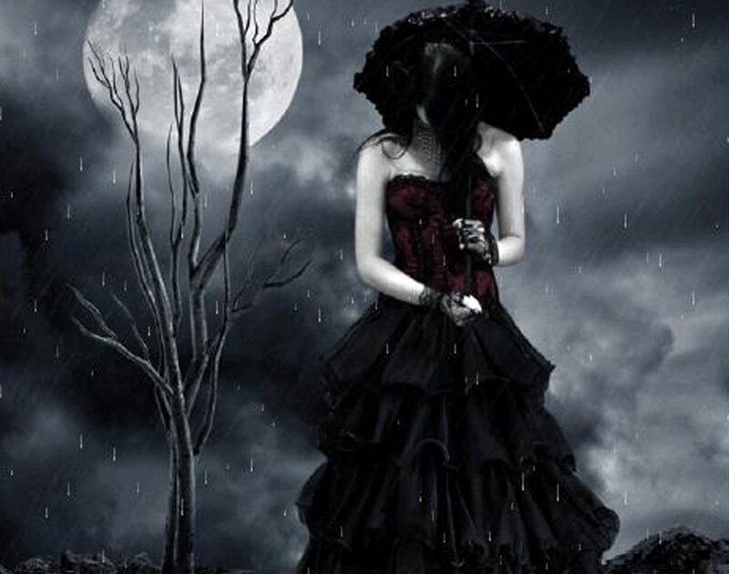 woman in gothic dress under moon