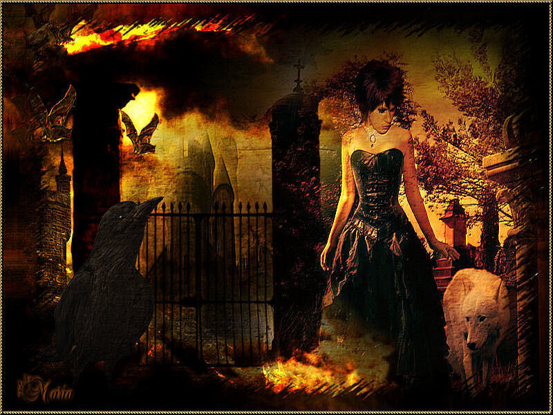 woman in gothic graveyard