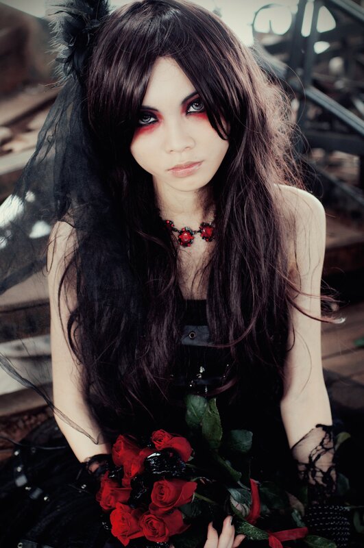 woman in gothic style with roses
