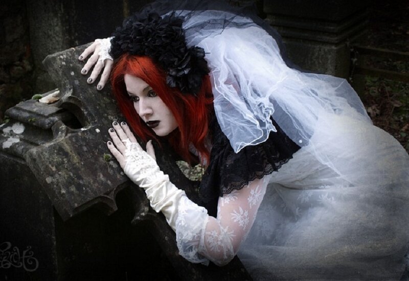 woman in gothic wedding attire