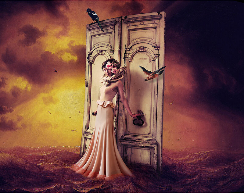 Woman in Gown by Door