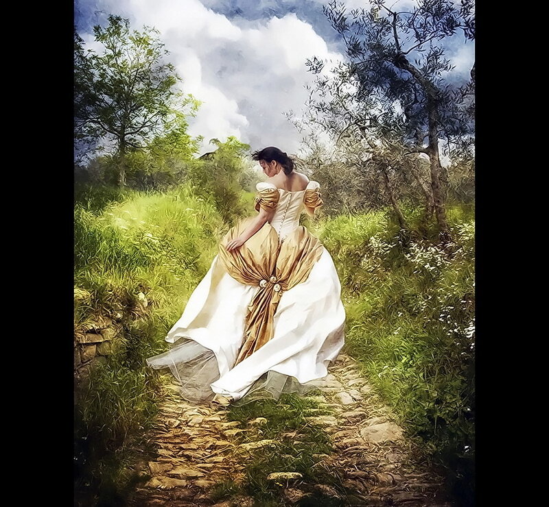 Woman in gown on a path