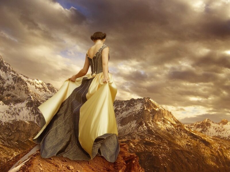 Woman in Gown on Mountain