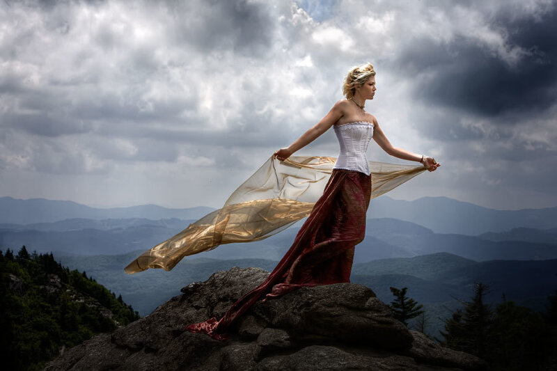 Woman in Gown on Mountain — White