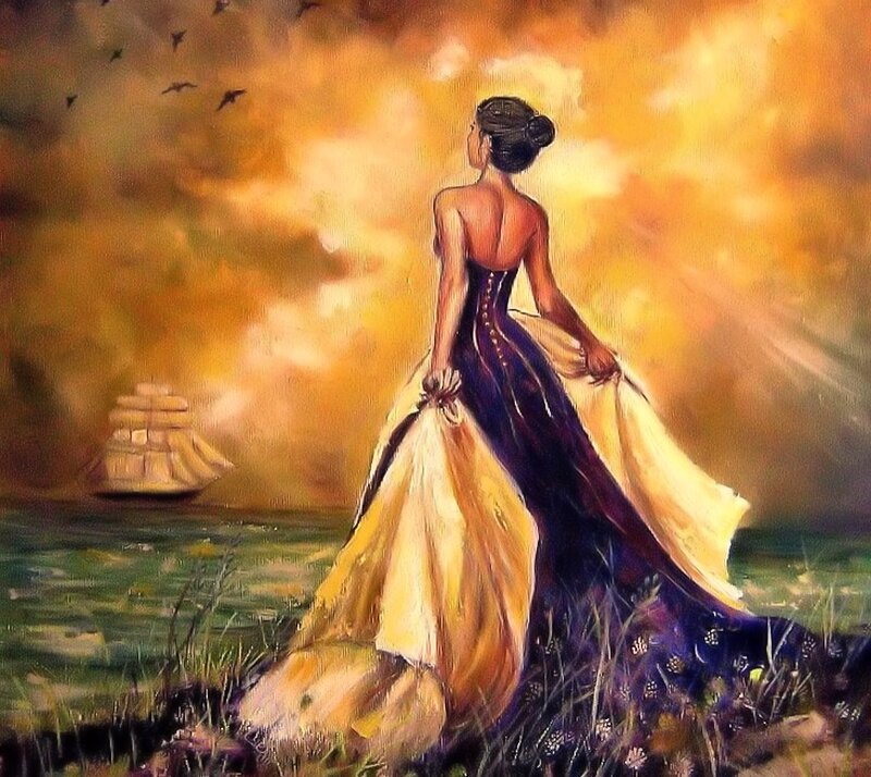 Woman in Gown on Shore