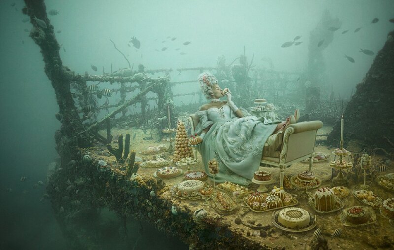 Woman in Gown Underwater — Green