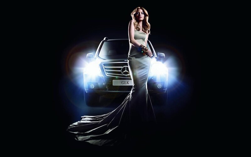 Woman in Gown with Car — Black
