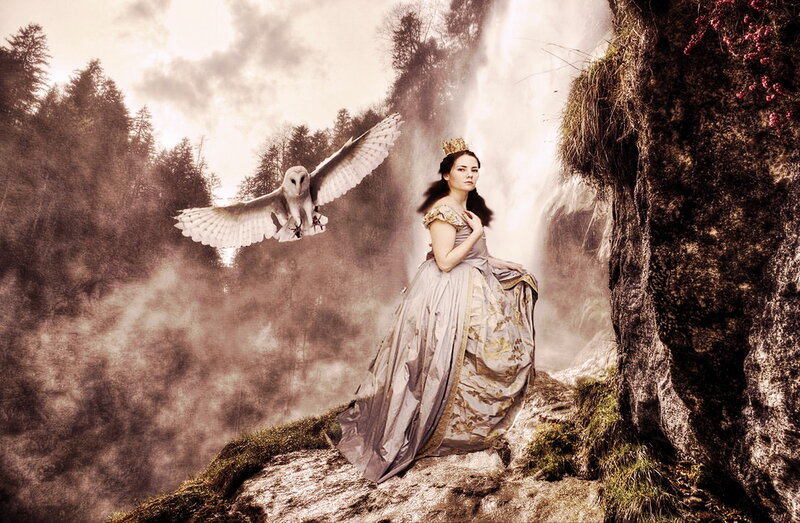 Woman in Gown with Owl
