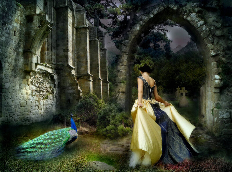 Woman in Gown with Peacock