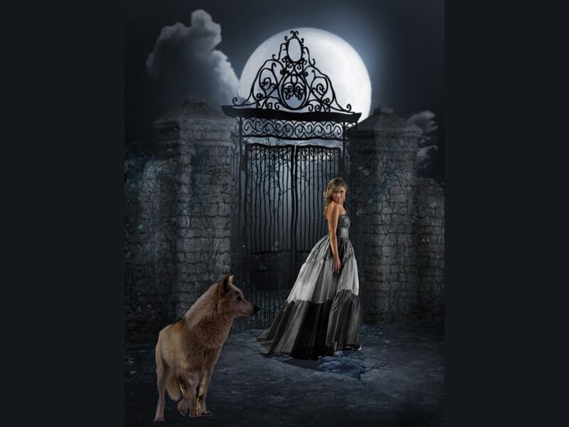 Woman in Gown with Wolf