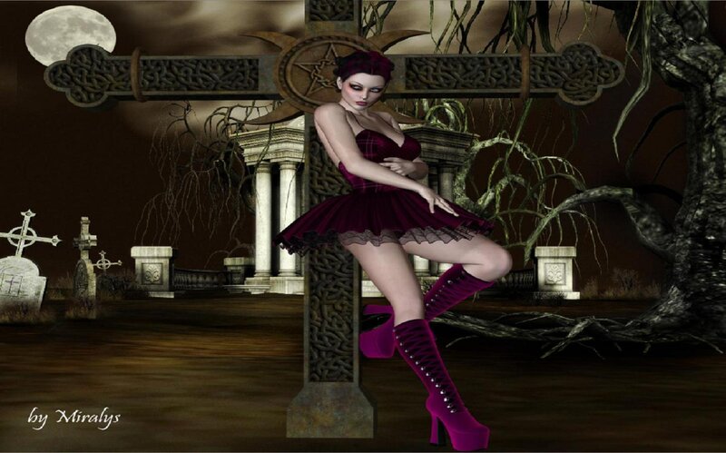 woman in graveyard at night