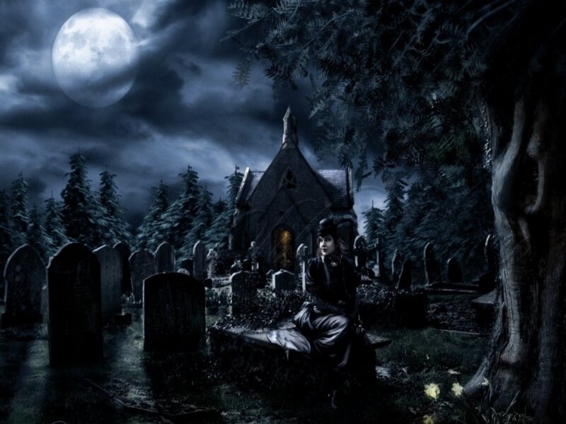 Woman in Graveyard — Black, Dark, Night