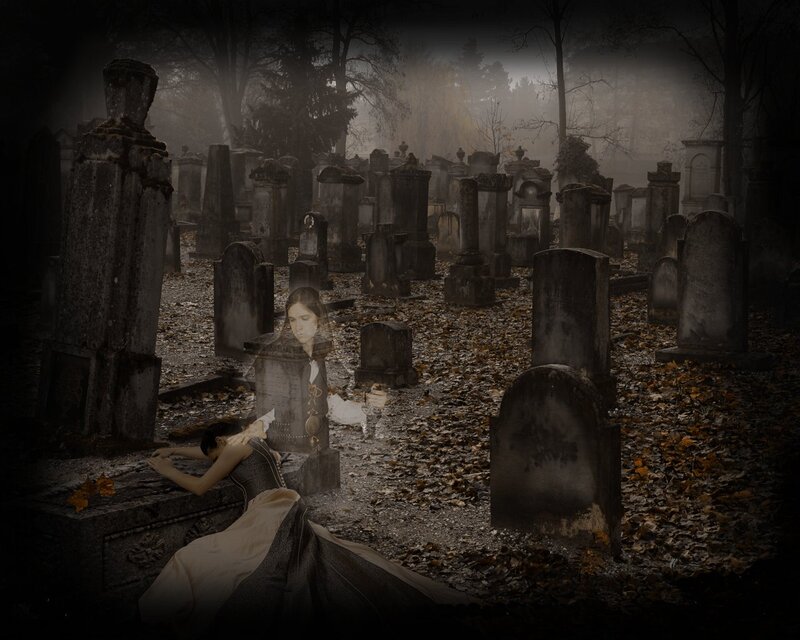 Woman in Graveyard — Black, Somber, Autumn
