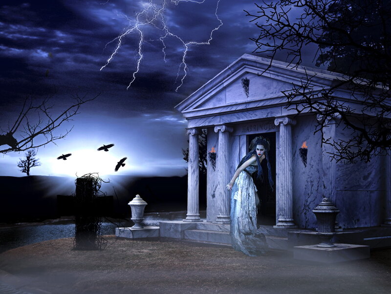 Woman in Graveyard — Blue, Dark