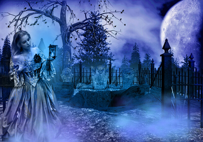 Woman in Graveyard — Blue, Eerie