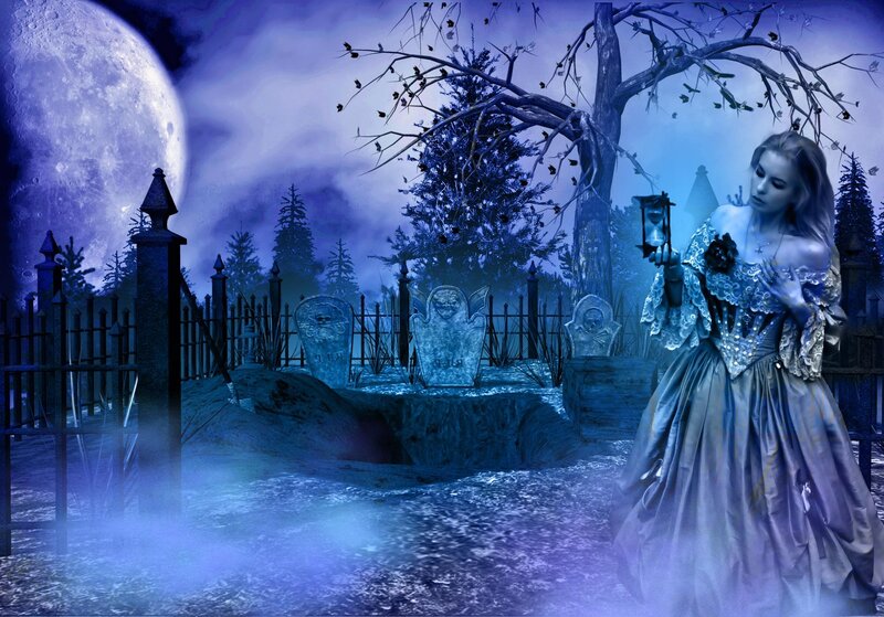 Woman in Graveyard — Blue, Haunting
