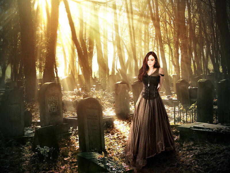 Woman in Graveyard — Brown, Dramatic