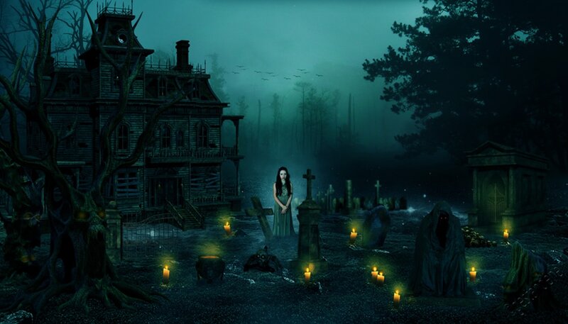 Woman in Graveyard — Green, Dark, Eerie