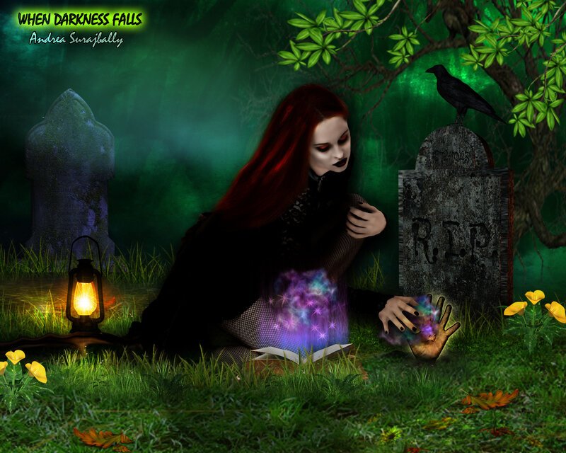 Woman in Graveyard — Green, Dark