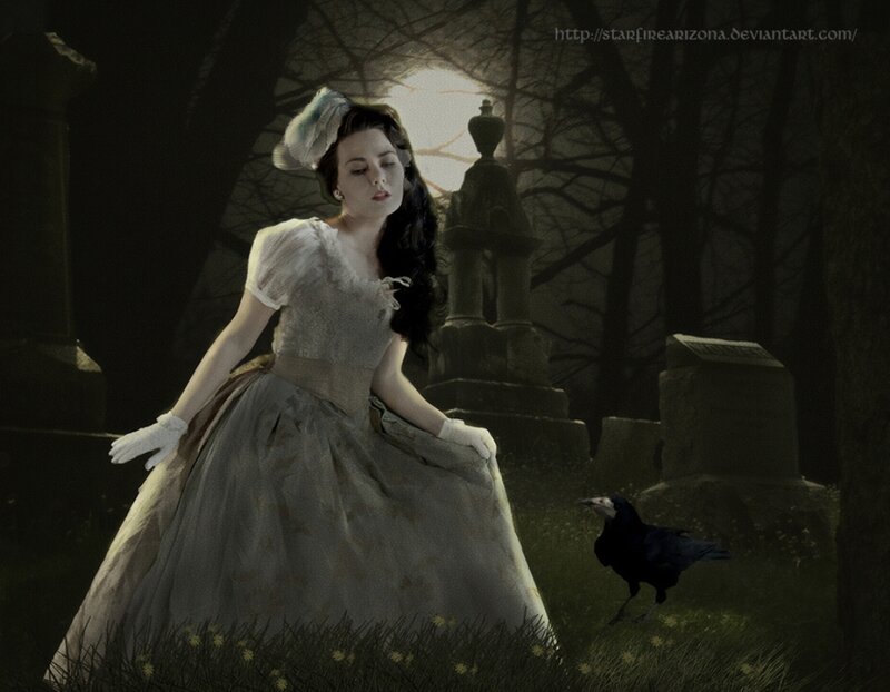 Woman in Graveyard — Green, Dramatic, Night