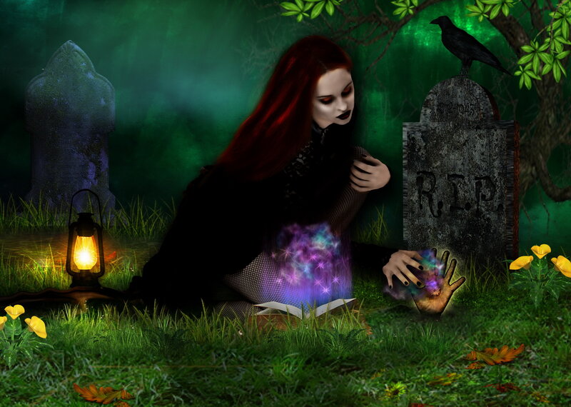 Woman in Graveyard — Green, Mysterious