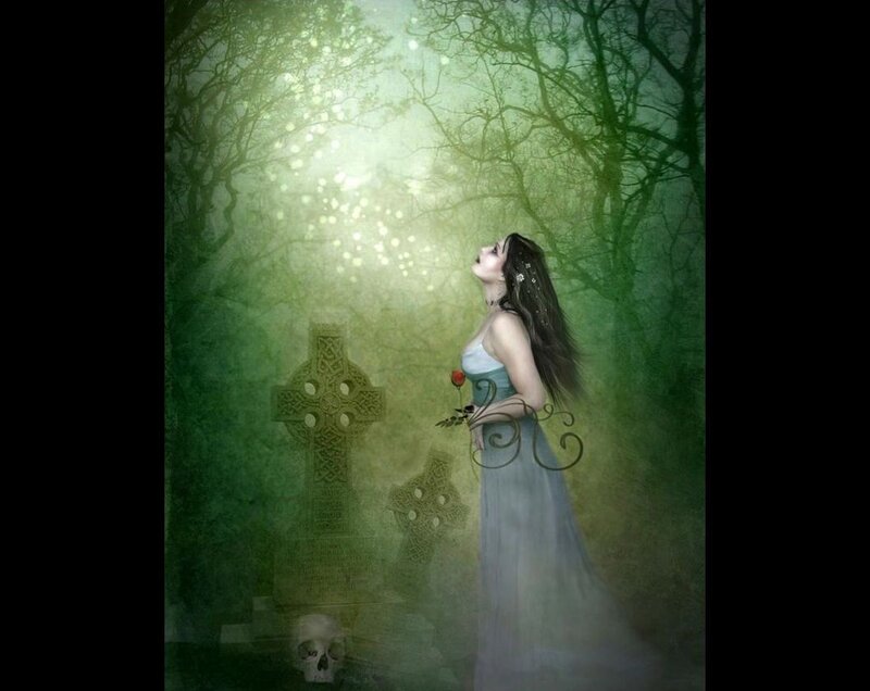 Woman in Graveyard — Green, Mystical