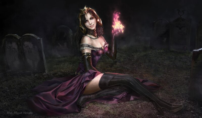 Woman in Graveyard — Purple, Dramatic, Night