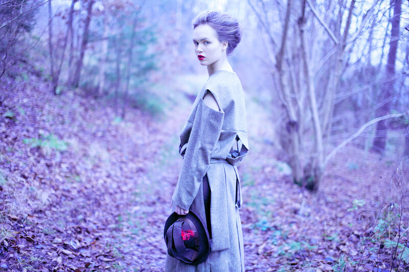 Woman in Gray Coat — Purple