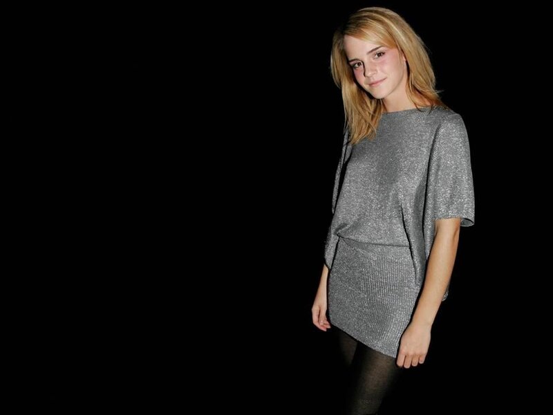 Woman in Gray Dress — Neutral, Photograph, Black Background