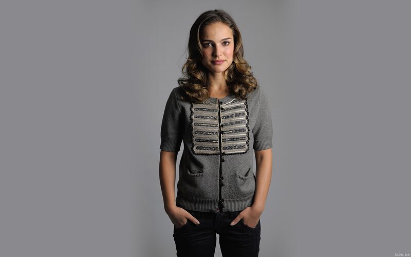 Woman in Gray Sweater — Neutral, Photograph, Jeans, Studio Background