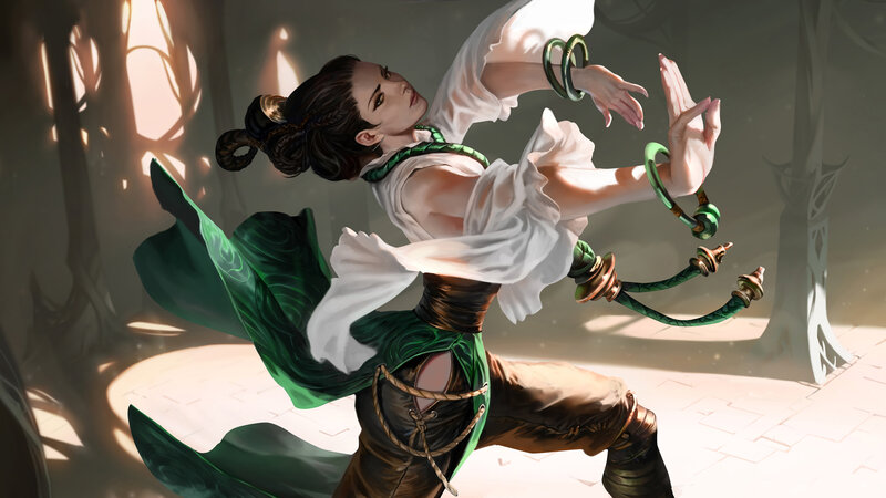 Woman in Green and White — Dramatic