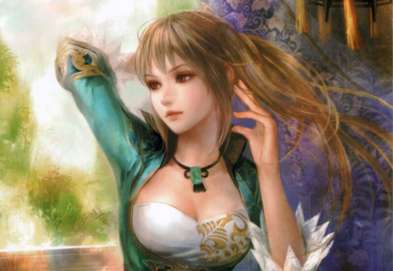 Woman in Green and White