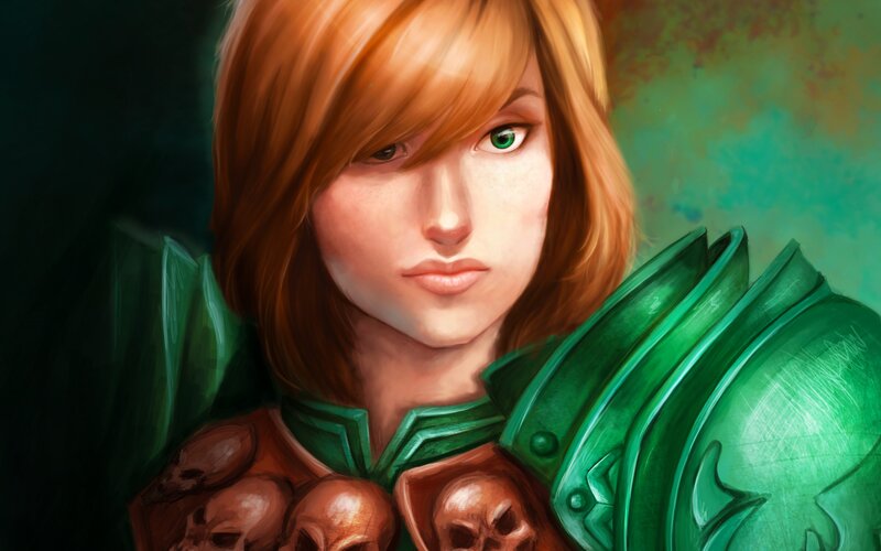 Woman in Green Armor — Serious