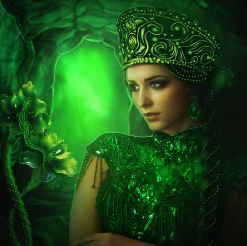 Woman in Green Attire