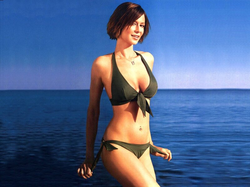 woman in green bikini at beach